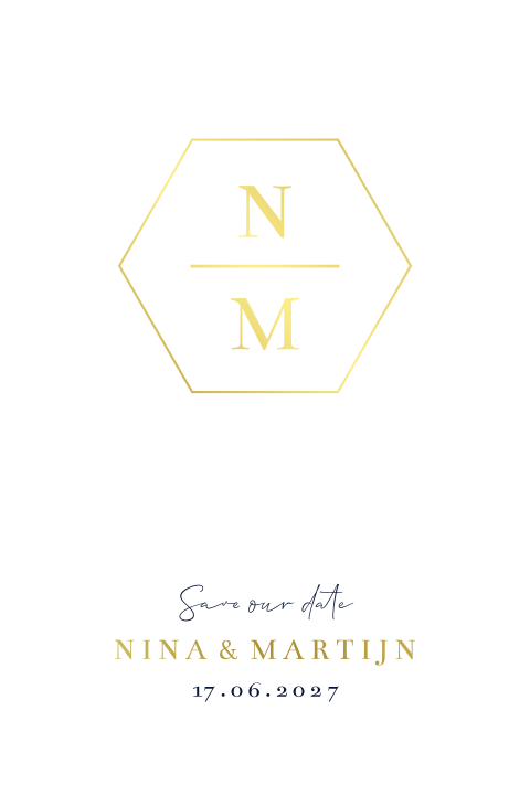 Save the date kaart trouwlogo initialen goudfolie modern