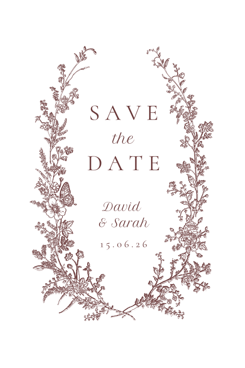 Save the date kaart stans ovaal klassiek bloemen