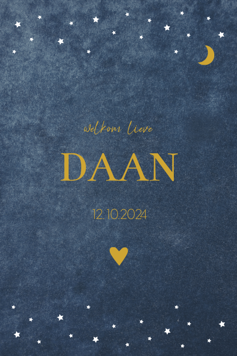 Geboortekaartje jongen blauw sterren maan velvet look