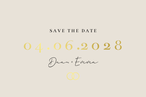 Save the date kaart bruiloft beige goudfolie klassiek