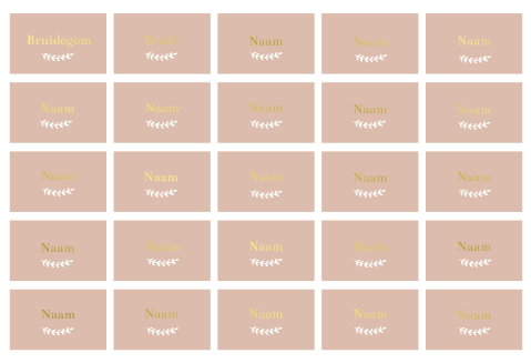 Naamkaartjes bruiloft roze goudfolie takje