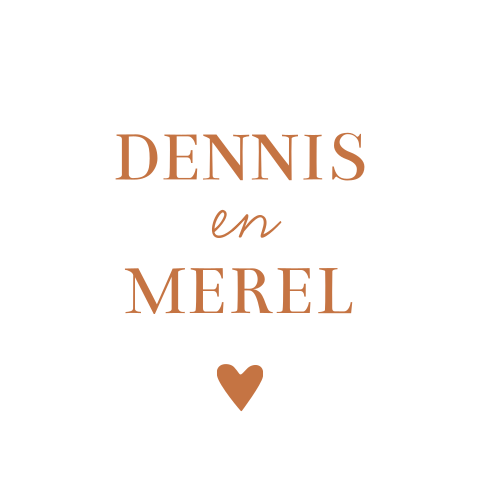 Sluitsticker trouwkaart wit Dennis & Merel hartje namen