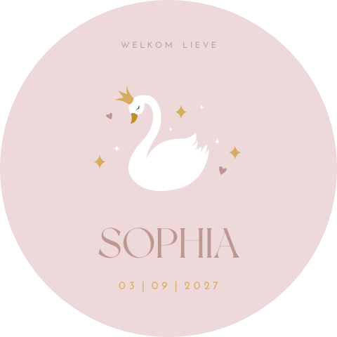 Raamsticker rond 60 cm Sophia roze zwaan 