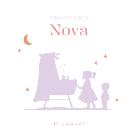 Geboortekaartje meisje silhouet wieg lila