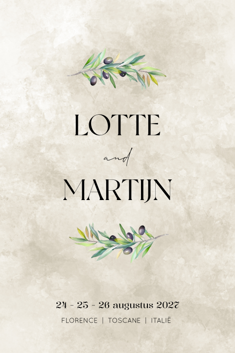 trouwkaart italie kaart italiaanse bruiloft olijf takje
