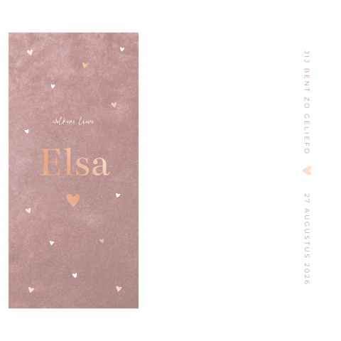 Geboortekaartje meisje golf modern rosefolie velvet hartjes