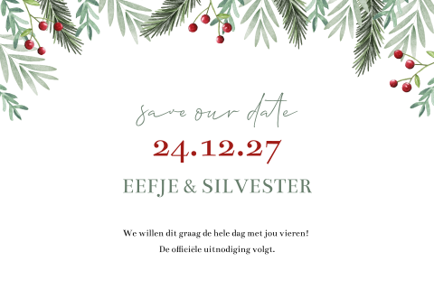 Save the date kerst winter watercolor takjes
