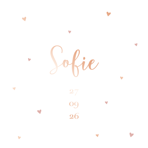 Geboortekaartje meisje klassiek hartjes rosefolie lint wit