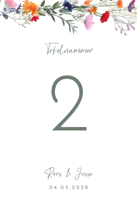 Tafelnummer kaart bruiloft Wildflower love