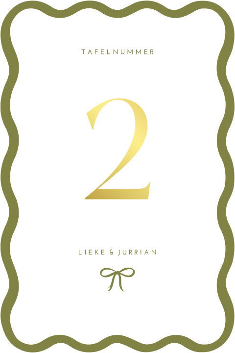 Tafelnummer bruiloft golf chic groen strikje