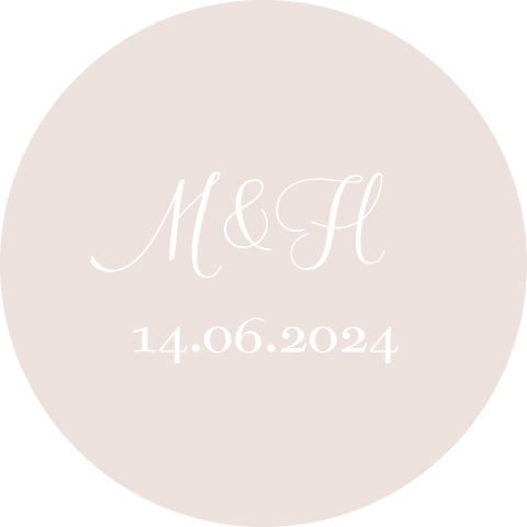 Sluitsticker trouwkaart Martin & Hester lichtroze trouwlogo wit