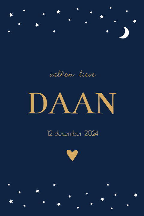 Tuinbord geboortekaartje Daan blauw sterren maan