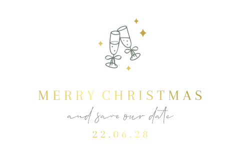 Save the date kerstkaart champagne glazen goudfolie