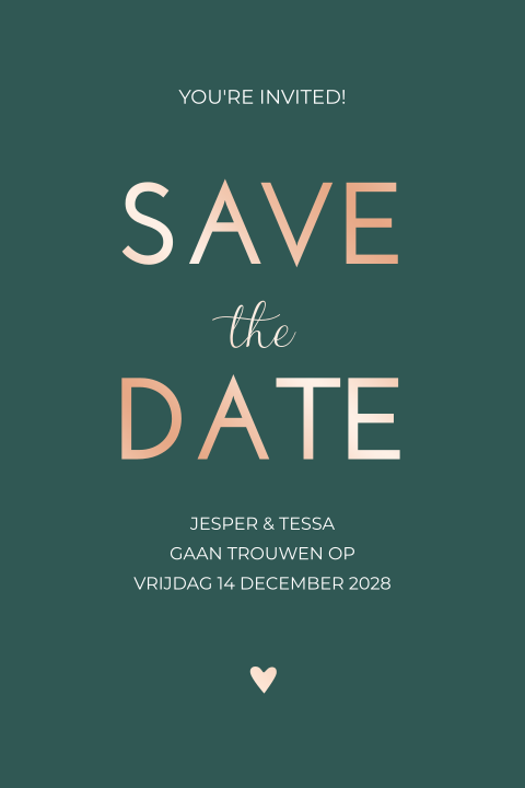Save the date kaart modern donkergroen rosefolie