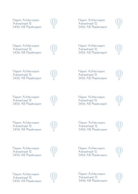 Adresstickers geboortekaartje James luchtballon