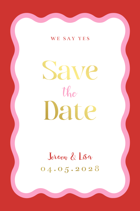 Save the date modern golf rood roze goudfolie