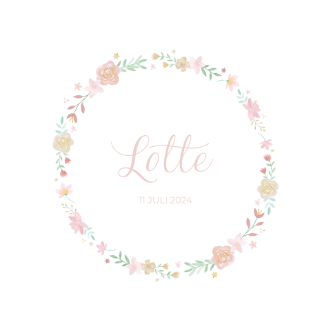 Geboortekaartje meisje romantisch met bloemen krans