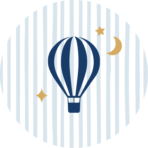 Sluitsticker geboortekaartje jongen luchtballon streepjes James