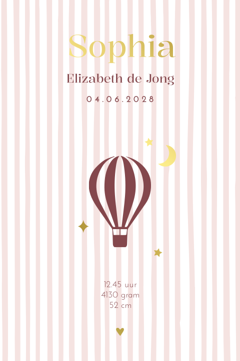 Geboorteposter meisje streepjes luchtballon - Sophia