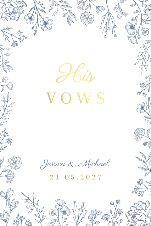 Geloftenboekje bruiloft klassiek bloemen blauw his vows