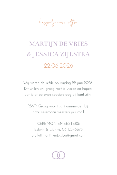 Trouwkaart feestgasten golfvorm Lovely Lila 