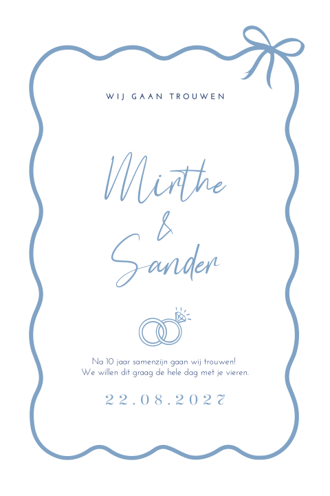 Trouwkaart golf strik blauw