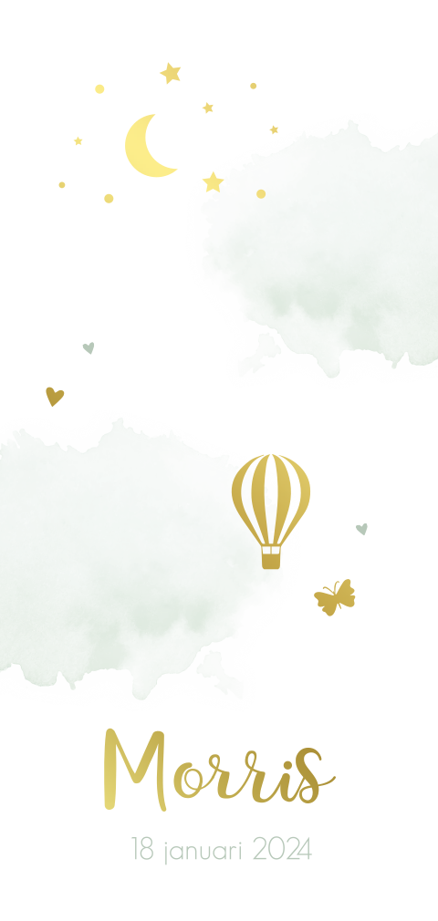 Geboortekaartje jongen watercolor mint wolk vlinder sterren