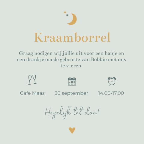 Kraamfeest uitnodiging Bobbie groen maan