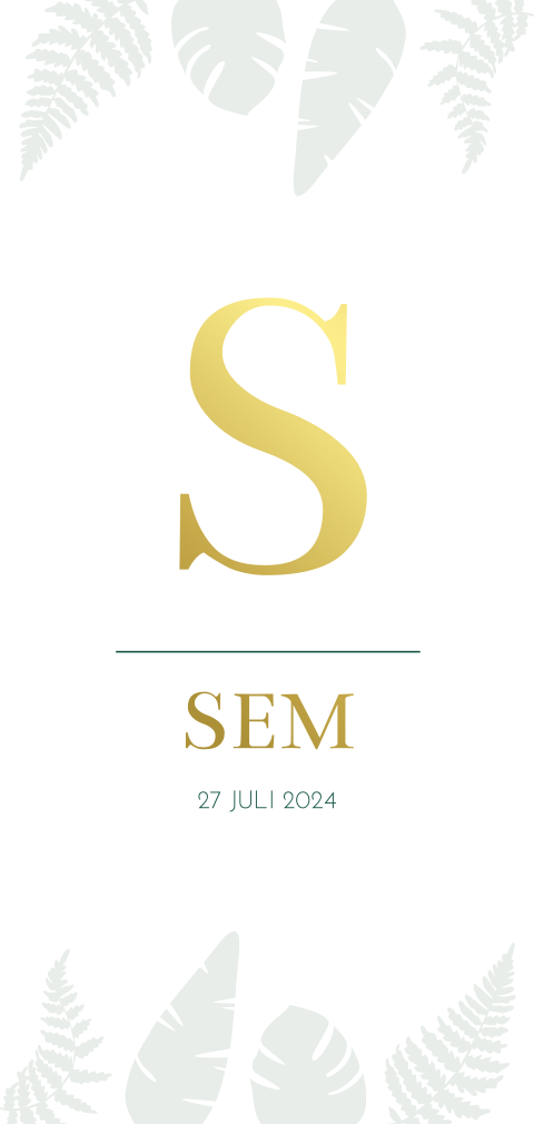 Geboortekaartje jongen botanisch bladeren goudfolie