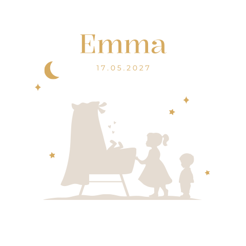 Geboortebord dubbel 50x50 Emma silhouet wieg beige
