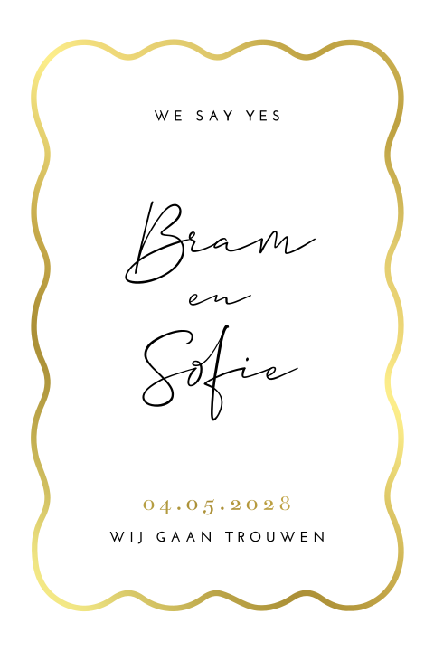 trouwkaart modern golf goudfolie zwart