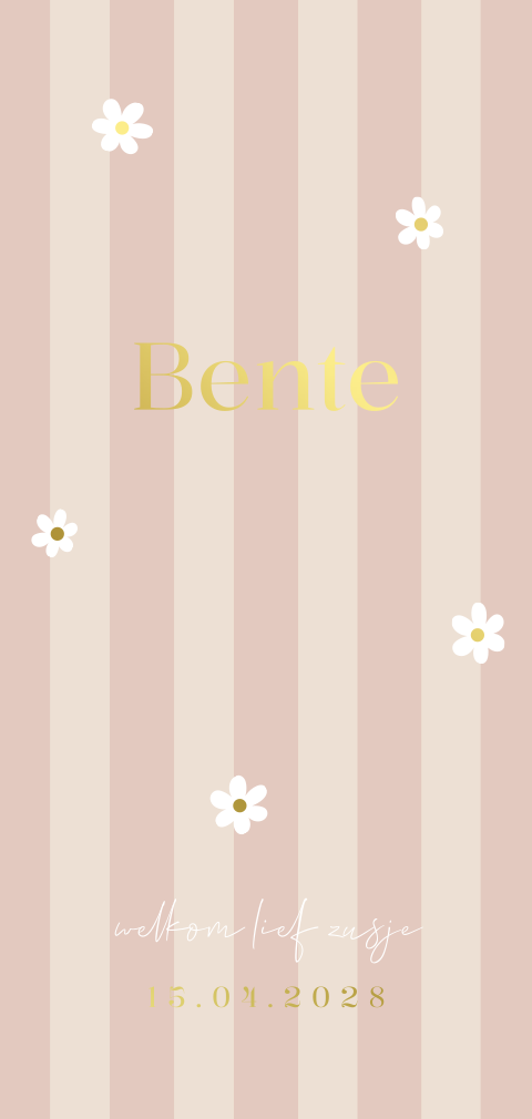 Geboortekaartje meisje streepjes roze beige