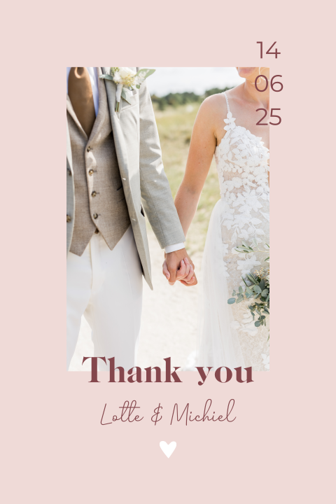 Bedankkaart bruiloft modern roze rood foto