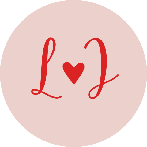 Sluitsticker trouwkaart Lucas & Julia roze rood initialen