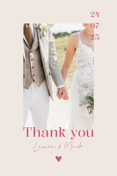 Bedankkaart bruiloft modern foto Pink Promise