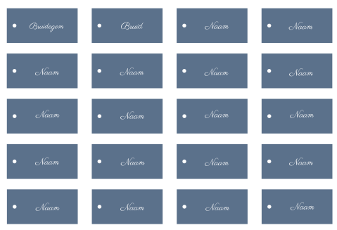 Naamkaartjes bruiloft blauw klassiek lint - 20 stuks 9x4,5 cm