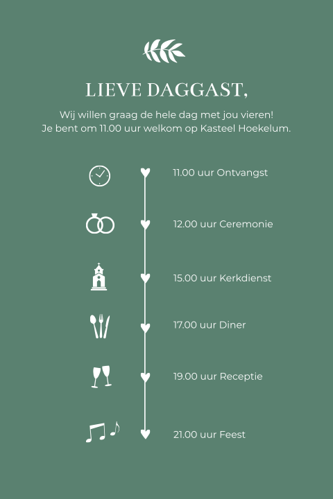 Pocketfold inlegkaart daggast programma trouwkaart donkergroen