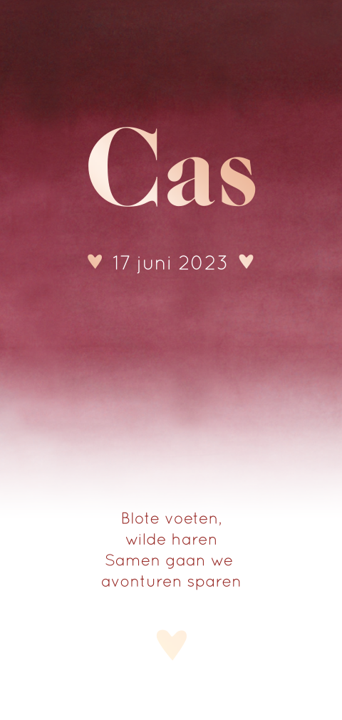 Geboortekaartje jongen watercolor bordeaux rood rosefolie