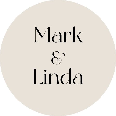 Sluitsticker trouwkaart Mark & Linda beige namen