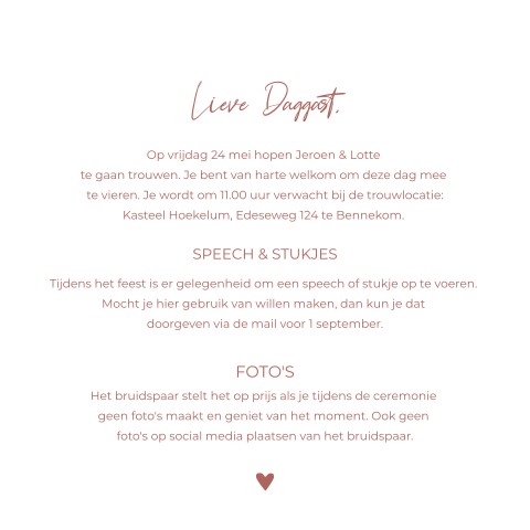 Ceremoniemeester trouwkaart modern roest sierlijk