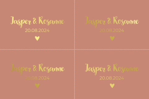 Pocketfold trouwkaart label namen goudfolie kaartje