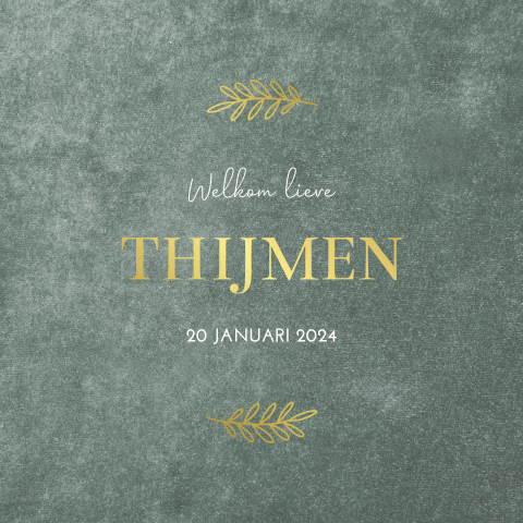 Geboortekaartje jongen groen velvet look met goudfolie