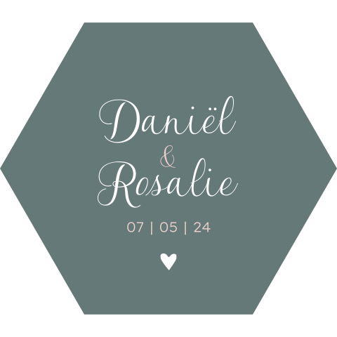 Trouwkaart zeshoek vorm met groene achtergrond