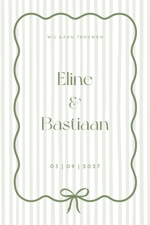 Trouwkaart strepen groen strik golf