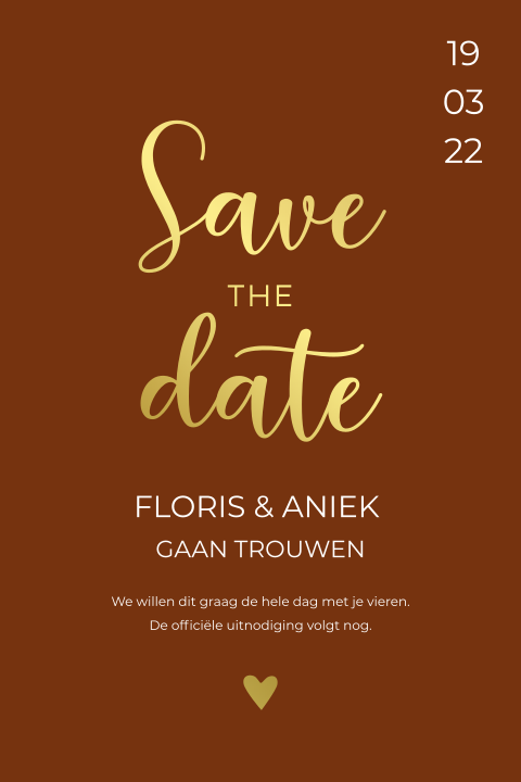 Save the date kaart roest rood goudfolie