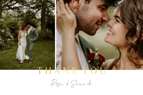 Bedankkaart bruiloft foto collage goudfolie