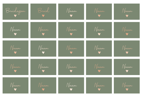 Naamkaartjes olijfgroen rosefolie  - 25 stuks 8x5 cm