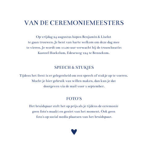 Ceremoniemeester kaart klassiek blauw