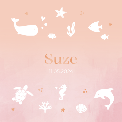 Geboortekaartje meisje oceaan zeedieren schildpad