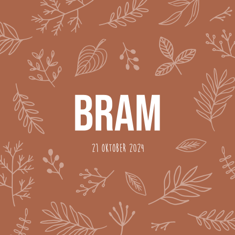 Geboortekaartje jongen terra met botanisch patroon bladeren